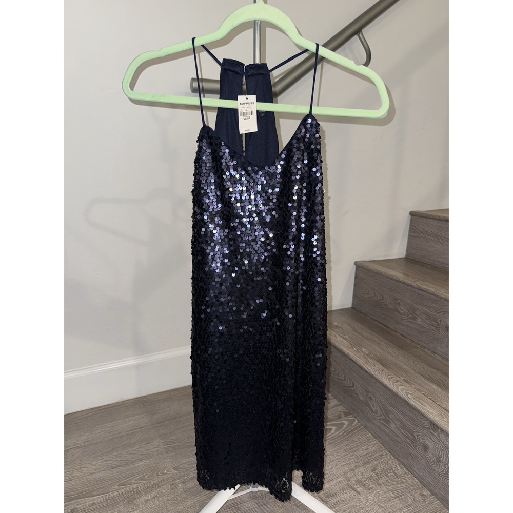 Sexy Express Navy Sequin Short Strappy Halter Cocktail Dress Fairy Festival